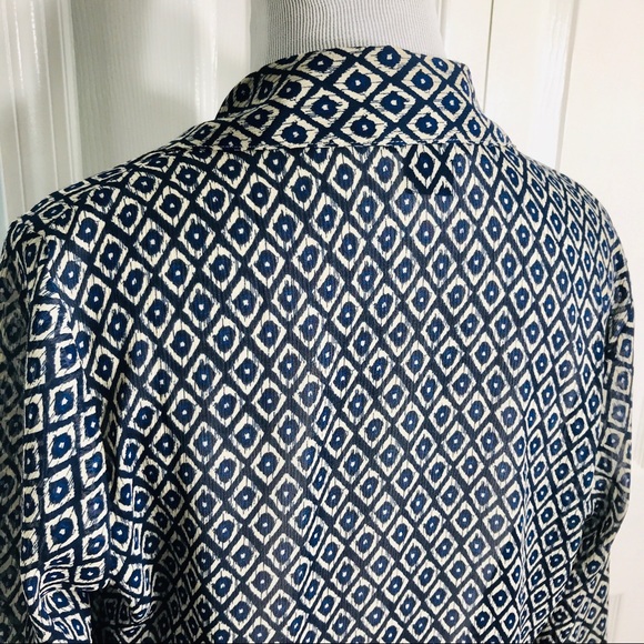 Lucky Brand Sheer Navy Blue & Cream Boho Peasant Top Size Small - Picture 6 of 7